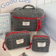 Bolsa De Maquiagem Xadrez Com Padrão De Coração Acolchoado Conjunto Clássico Armazenamento De Guardanapo Sanitário Portá