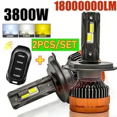 2 Pçs/SET 3800W H7 H4 Faróis Led H1 H11 9005 9006 9012 6500K 4300K 3000K Controle Remoto De Três Cores Para De Carro Luz