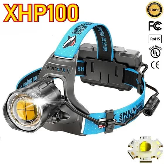 Super XHP100 Poderoso Farol Recarregável Cabeça Lanterna De Alta Potência Lâmpadas Zoom Tocha Caminhadas Ao Ar Livre Luz