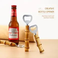 HUIYI Abridor De Garrafas Manual De Bambu Real Em Aço Inoxidável Cerveja