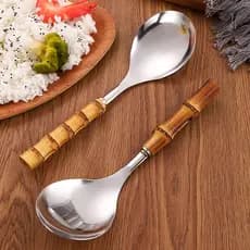 KATELV Colher De Arroz Com Cabo De Bambu Real 304 Concha De Aço Inoxidável Big Spoon Serving