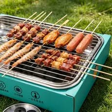Churrasqueira Descartável Portátil De Aço Inoxidável , Acampamento Ao Ar Livre , Mini A Carvão , Leve , Fácil Configuraç