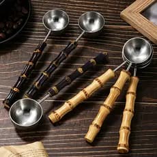Colher Medidora De Café Em Aço Inoxidável , Cabo De Bambu , Tigela De Desenho , Medição Precisa , De Feijão