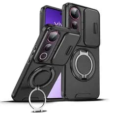 Para VIVO V50 Lite Caso ELVEV Duro PC Janela Da Câmera Deslizante Anti-Perdido Capa Do Telefone Com Suporte De Anel Rota
