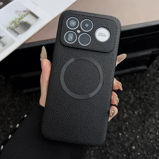 Para Xiaomi Redmi K90 Pro Max , POCO F8 Ultra Caso ELVEV Durável Lichia Padrão Couro À Prova De Queda Sucção Capa Trasei