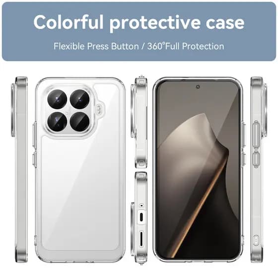 Para Xiaomi 15T Pro , 15T Caso ELVEV Transparente Duro PC Macio TPU Borda Anti-Choque Capa Traseira