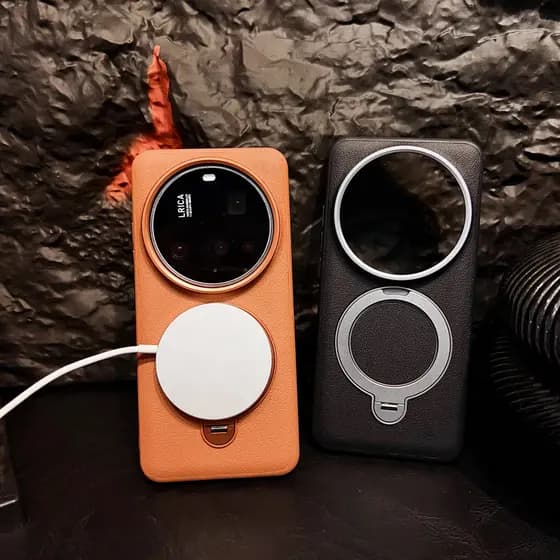 Para Xiaomi 15 Ultra , 14 Caso ELVEV Couro Durável Duro PC Anel De Metal Suporte À Prova De Queda Capa Do Telefone