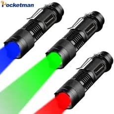 Lanterna Portátil Vermelho / Azul / Verde Luz Lanterna Led 3 Modos Torch Mini Zoom Tocha Lanterna Uso 14500 Bateria