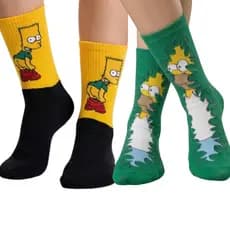 Meia Cano Alto Algodão Divertida Estampada Personagem Bart e Homer Simpson Unissex Academia Esporte