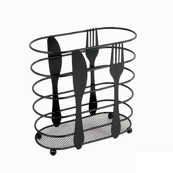 Porta Talher de Metal 16cm Aramado Oval Preto