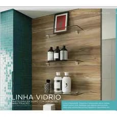 VIDRIO-R2060-INC Prateleira de vidro incolor de 8mm com suportes para fixação prateleira pra banheiro, vidro banheiro
