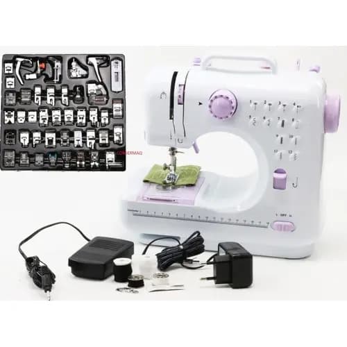 Mini Maquina Costura Com Pedal Led + Kit 32 Calcadores