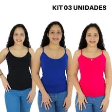 Kit com 3 Regatas - Blusinha Feminina de Alcinha Viscolycra Verão 2025