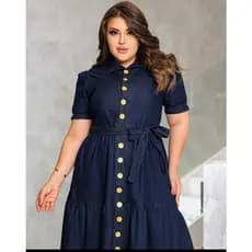 Vestido Longo Evasê Jeans Godê feminino com Botão