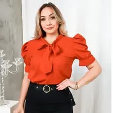 Blusa Camisa Social Feminina Crepe Gola de Laço Manga Princesa