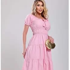 Vestido Feminino Jeans Boneca Ciganinha Midi Godê Três Marias Plissado