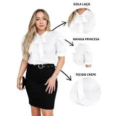 Blusa Camisa Social Crepe Gola de Laço Manga Princesa Congresso