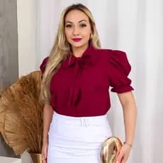 Blusa Camisa Social Crepe Gola de Laço