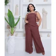 Conjunto Feminino Calça E blusa Assimétrico em Alfaiataria