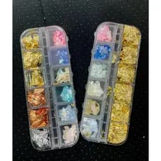 Kit Estojo Com 6 Madre Perola Furta Cor E 6 FOLHA OURO Para Decoração De Unhas