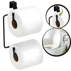 Suporte Papel Higiênico Duplo Caixa Acoplada Porta Papel Preto Cromado