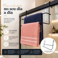 Suporte Duplo Porta Toalha Encaixe Para Box Banheiro Cromado Preto Natal Presente