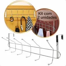 Kit 02 Cabide De Porta Com 12 Ganchos Aço Cromado Organizador Presente
