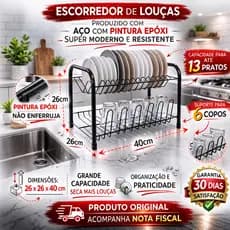 Escorredor de Louça Duplex Beliche 13 pratos 6 Copos Não Enferruja Resistente Linha Luxo