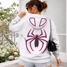 Blusa Moletom Canguru Unissex Estampado com Super Aranha, Uso Diário, Algodão Estampa Nas Costas Frente e Capuz