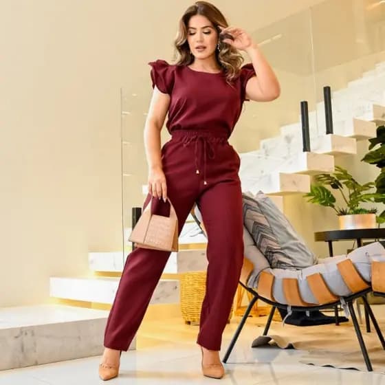 Conjunto Scrub Feminino Casual De Blusa Calça em Linho De Algodão Com Babado Na Manga Cores Verão 2023 Roupa Feminina Festa Barata Promoção Oferta Exclusiva