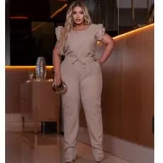 Conjunto Feminino Casual Sofisticado Calça Blusa Linho Plus Size Chique Básico Trabalho Roupa Feminina Promoção Oferta
