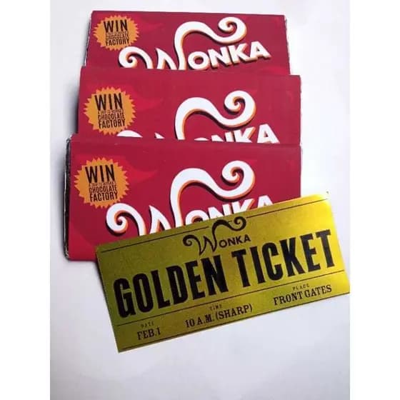 Barra de chocolate Wonka com texto ticket personalizado - Wonka personalizado
