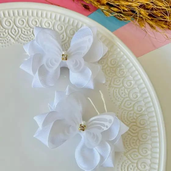 Dupla de Laço / Duplinha de Laço / Par de Laço Branco e Outras Cores / Laço F Borboleta
