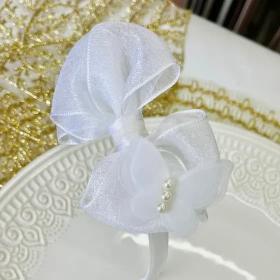Tiara infantil rosa / Tiara luxo / arco infantil/ arco de cabelo branca  /Tiara organza com borboleta
