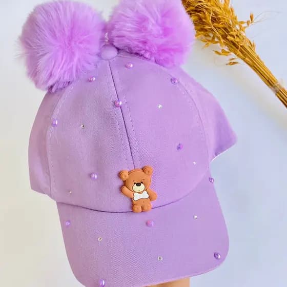 Boné Infantil de Menina Urso com Pompom / Boné de Mocinha / Boné com pompom / Boné de Luxo