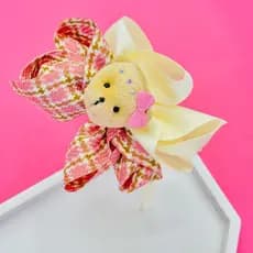 Tiara infantil  / Tiara luxo / arco infantil/ tiara Rose xadrez e creme /  laço B / aplique urso