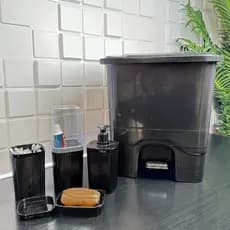 Kit Completo para Banheiro com Lixeira 13L, Porta Sabão Líquido, Porta Cotonete, Porta Escova e Saboneteira Concept