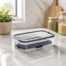 Pote Hermético 500ml com Escorredor Tampa Trava Retangular Preto Organizador Geladeira