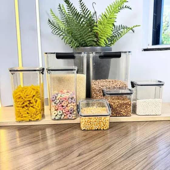 Kit  Potes Herméticos em Acrílico Cristal com Trava – Design Empilhável e Ideal para Mantimentos CONCPT
