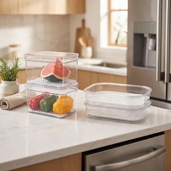 Kit Organizador de Geladeira com 2 Porta Frios 1L e 2 Organizadores 3,8L com Esteira para Alimentos e Vegetais