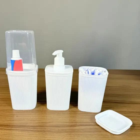 Kit de Acessórios para Banheiro 3 Peças -Inclui Porta-Sabão Líquido, Porta-Escova de Dente ,Porta-Cotonete e sabo CONCPT