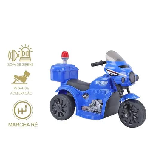 Moto Infantil Eletrica Sirene e Bau Azul