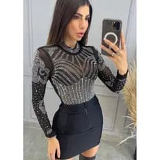 body tule manga longa brilho strass aplicaçoes novidade lançamento moda country rodeio festa balada