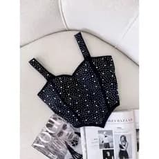 Cropped em Brilho Strass com Alça e Bico V Balada