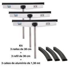 Kit 3 Rodo Aluminio 30 cm Sanches com Cabo de Aluminio de 1,30 com Rosca cm com 3 refil