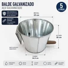 Balde P/ Bezerro Com Bico Borracha e Garras Galvanizado 5 L
