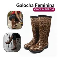Galocha Calfor Cano Longo Donna Onca Impermeavel Marrom