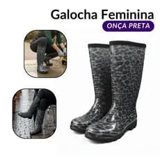 Bota Feminina Onca Galocha Pvc Borracha Impermeavel Preta