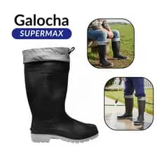 Galocha Bota Preta Cinza Cano Longo Sem Forro de PVC SuperMax