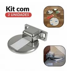 Kit 3 Fixador Prendedor de Porta Magnético Slim Aço Cromado Baixo Relevo